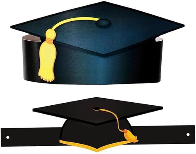36 cappellini di laurea per bambini e adulti, corona di carta per laurea, corona di carta regolabile, decorazione per regali di laurea per bambini, asilo, regali prescolari, nero