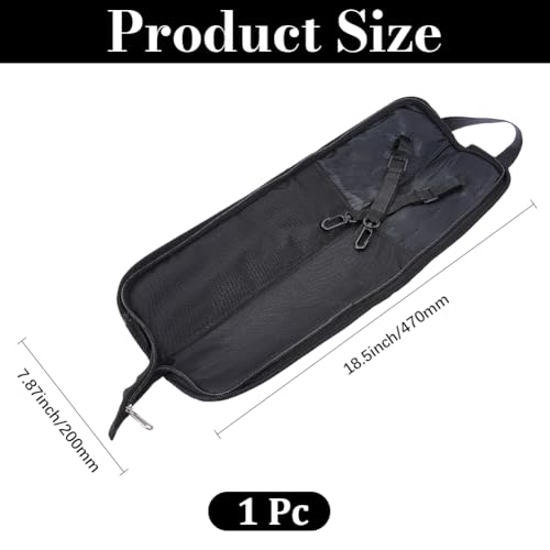 Image of GORGECRAFT Portable Drumstick Bag with Handle Drum Stick Handbag 47cmx20cm Black Hanging Percussion Drumstick Bag with Floor Tom Hooks Zipper Canvas Holder Case for Drum Stick Mallets Brushes Storage