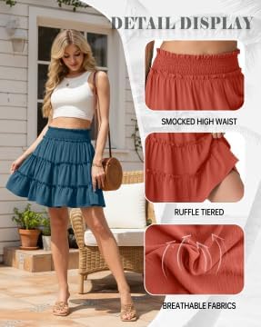 Lepunuo Womens Summer Flowy Mini Skorts Skirts Casual High Waisted Ruffle Tiered A Line Short Skirt with Pockets - Image 4