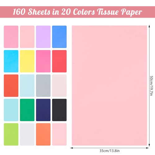 Image of woric 160 Sheets Tissue Paper for Gift Bags 20 X 14 Inches Multicolor