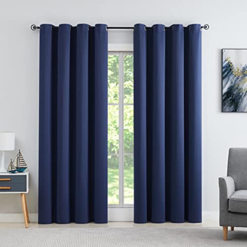 WEST LAKE Blackout Curtain for Bedroom 2 Panels Triple Weave Thermal insulated Drape Noise Reducing Grommets Top Blackout Window Curtain for Living Room, Navy Blue, 46 "W x 72 "L