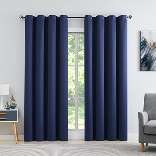 WEST LAKE Navy Blue Blackout Curtain 66" x 90" Drop Triple Weave Thermal Insulated Drape with Eyelets Noise Reducing Room Darkening Window Treatment 2 Panels for Bedroom, Living Room, Blue