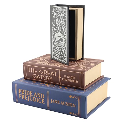 Decorae Classic Literature Nesting Hidden Secret Book Set of 3 – Faux Book Decor Storage with Magnetic Closure – Vintage Style Hollow Books for Bookshelf Accents & Home Decor – Navy, Brown, Black