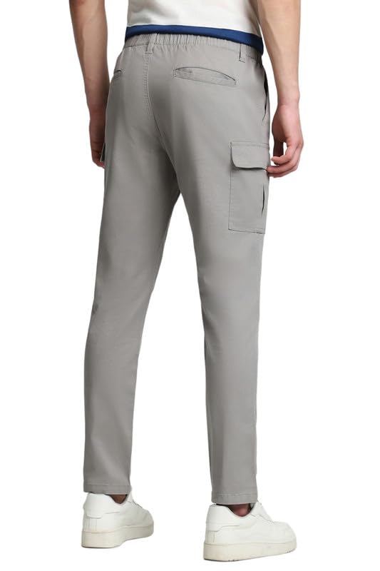 Image of Dennis Lingo Men's Cotton Lycra Full Length Solid Slim Fit Cargo Trousers
