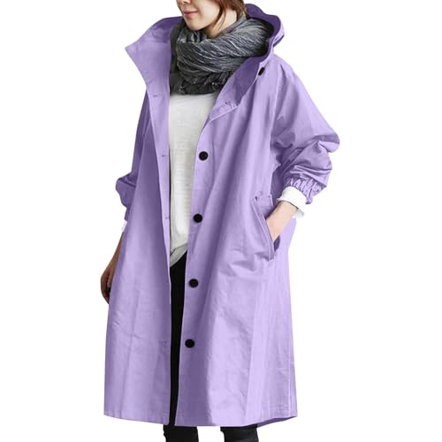 UOFOCO Womens Anorak Rain Coat with Hood Waterproof Plus Size Long Rain Jacket Trench Coat Windbreaker for Women