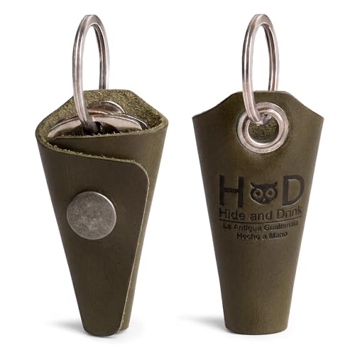 Image of Hide & Drink Full Grain Leather Wrap Keychain, Organizer Snap Closure, Key Ring Cover, Silencer Sleeve Key Holder for Men