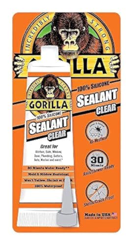 Image of Gorilla Waterproof Caulk & Seal Silicone Sealant, 2.8oz Squeeze Tube - Clear Caulking Sealant for Kitchen, Window, Bath, Marine, Door and More (Pack of 6)
