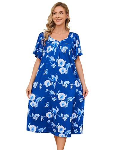 Image of Muumuu House Dresses for Women Nightgown Duster Moomoo Short Sleeve Patio Dress with Pockets S-3XL