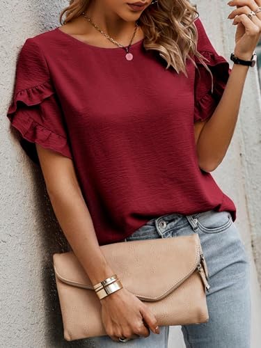 Image of Sugathari Elegant Top, Women's Solid Petal Sleeve Round Neck Ruffle Trim Top II Tops for Women /Girls (TOP 118)