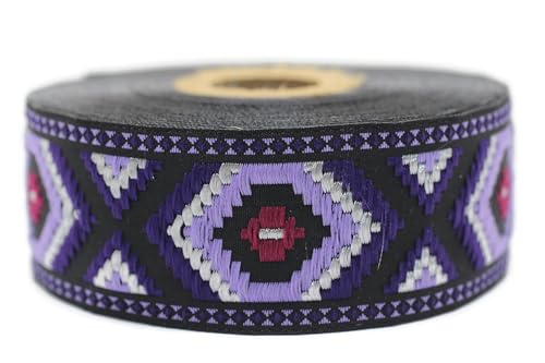 10.9 Yards Spool 1.37 inch Wide Purple Geometric Jacquard Ribbon Embroidered Trim Woven Border DIY Crafting 35952 V4