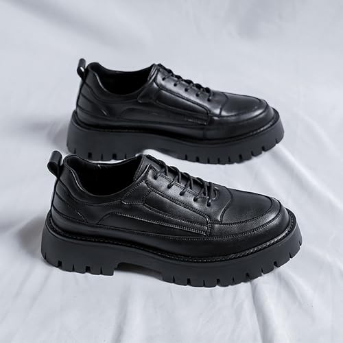 Men's Leather Round Toe Platform Business Oxfords Fashion Classic Lace-Up Comfortable Lug Sole Dress Shoes for Office Prom Evening Wedding Party3
