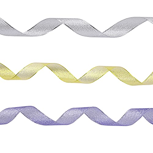 Livder 3 Rolls 75 Yard Metallic Glitter Ribbon For Gift Wrapping Birthday Holiday Wedding Party Decoration (Golden, Silvery, Purple) #TOP3