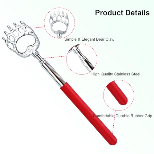 ZMOIVOK 2 Pcs Back Scratcher Extendable,Metal Bear Claws Back Scratchers,Backscratche for Men, Women,Adults,Christmas Stocking Stuffers (Red)