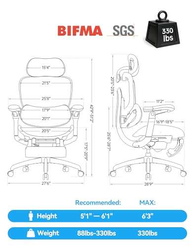 Image of SIHOO Doro C300 Pro V2 Ergonomic Office Chair with Footrest & Full-Body Adaptive Support, 8D Armrests & Breathable Mesh, Comfy High Back Computer Desk Chair for Long Hours, 135 Recline, Jet Black