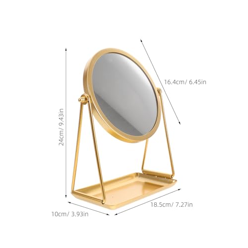 Espejo de maquillaje Amosfun de vidrio y metal dorado con rotación 360° para tocadores 3