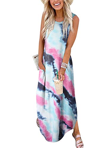 ANRABESS Women Summer Maxi Dress Beach Vacation Sundress Sleeveless Casual Loose Shirt Dresses 2025 Travel Outfits Tie Dye Medium
