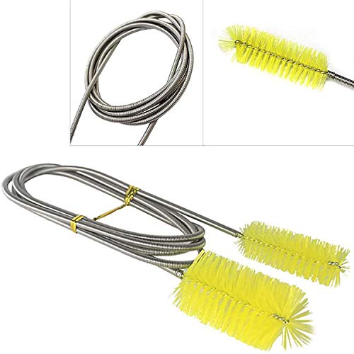 Flexible Drain Spring Double Head Hose Brush Stainless Steel Nylon 67 Inch And 2 Pcs 8.2-Inch Straw Cleaning Brush (Yellow) #TOP2