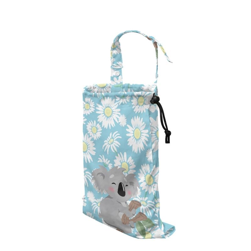 Image of Cartoon Koala Car Garbage Bag Hanger, Daisy Flower Trash Can, Blue for Kitchens, Bedrooms, Travel, Camping, Office Space
