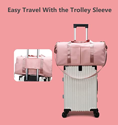 Sports Gym Bag Dance Bag Carry On Weekender Bag for Girls Teen Women, Waterproof Travel Duffle bag with Wet Pocket and Shoe Compartment (Bag + Enhanced Garment Rack, Beige)4