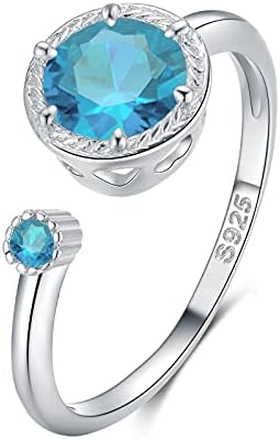 Qings Birthstone Ring 925 Sterling Silver Adjustable Open Gemstone Ring for Girls Birthstone Open Ring Dainty Promise Rings for Women