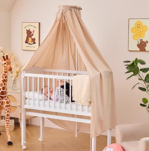 ALAVYA HOME® Cielo de cama con barra de soporte | Cielo de cama para bebé, dosel, cielo de habitación infantil, mosquitera para cuna | 100% algodón orgánico | Certificado GOTS | 150 x 240 | Beige