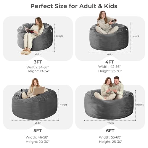 HABUTWAY Bean Bag Chair: Giant 6' Memory Foam Furniture Bean Bag Chair with Microfiber Cover - 6Ft,Grey - Image 4
