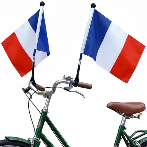 AURALIN Drapeaux de Vélo France Lot de 2, Fanions Supporter Imperméables en Polyester avec Clip Réglable, Drapeau Bleu-Blanc-Rouge pour Football, Voiture,...