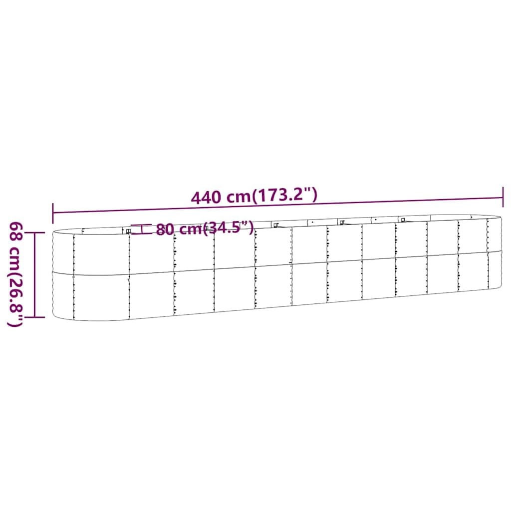 Fioriera Rialzata Ovale in Acciaio Zincato 440x80x68 cm Antracite, Letto da Giardino per Orto con Staffe di Sostegno, Ampio Spazio per Piante, Verdure, Erbe Aromatiche e Fiori