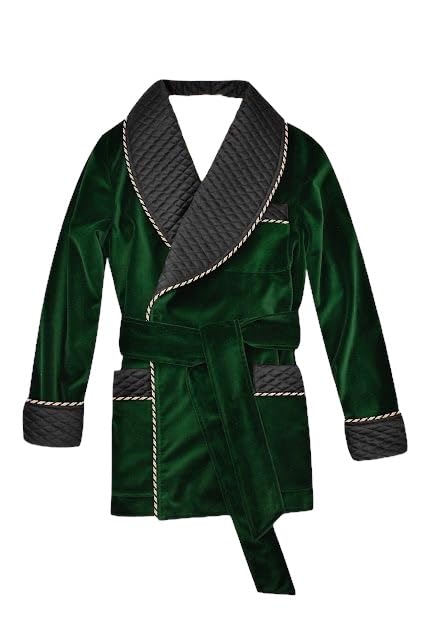 Men's Smoking Robe Green Long Coat Quilted Smoking Jacket For Men Belted Jacket Men Smoking Jacket