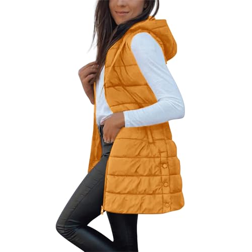Image of Cocila Puffer Jackets Women Gilet For Uk Quilted Hooded Outwear Vest 2026 Warm Zip Up Lightweight Warmer Padded Coats Autumn Winter Sleeveless Casual Outdoor Longline Jacket S-Xxl Yellow M Black