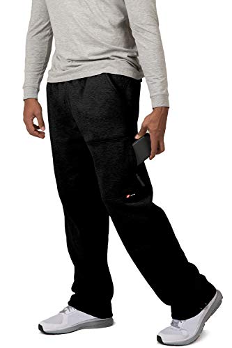 VIBES Men's Cargo Zipper Pocket Sweatpants Adjustable Bungee Cord Open Bottom