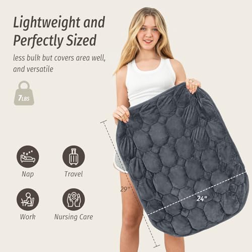 Image of Wemore Weighted Lap Blanket 7lbs for Adults, Small Weighted Blanket for Travel, Calming, Relaxing, Napping and Sleeping, All-Season Weighted Lap Pad, Machine Washable, Dark Grey 24x29 inches