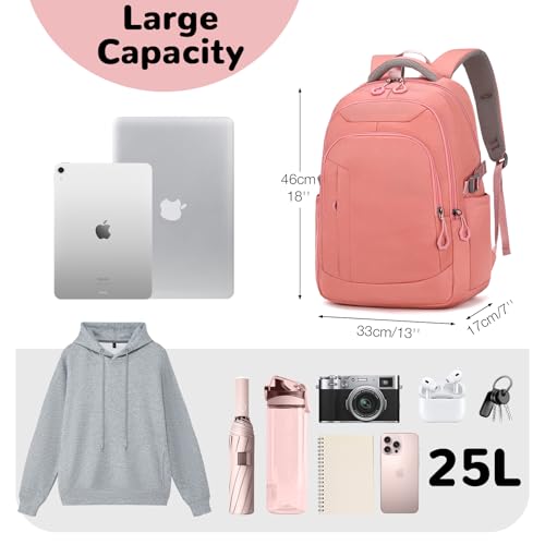 25L Small Pink Travel Backpack with Luggage Strap for Women, Lightweight Laptop Backpack2