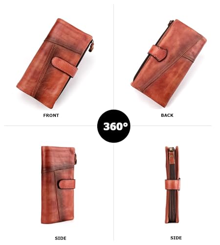 Vintage Genuine Leather Long Wallet Men Women Credit Card Holder Purse Zipper Business Moible Phone Wallet,A4