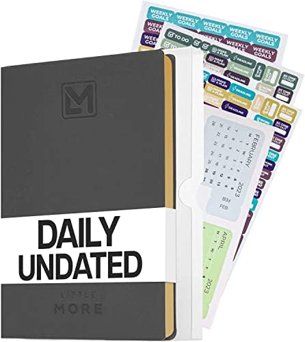 Little More Undated Daily Planner - Helps you Set Goals, Increase Productivity & Manage Time - Includes Calendar Stickers - Hourly Undated Planner, Notebook & Agenda - A5 (5.5”x8.5") - Grey Gold