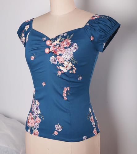 Image of YARN & INK Women's Rockabilly Tops 1950s Pinup Shirt Casual Off Shoulder Vintage Blouse