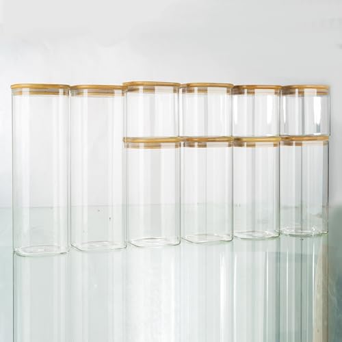 LUGZEY 10-Pack Square Glass Jars with Airtight Bamboo Lids Labels and Chalk Kitchen Storage Jars for Pasta Spaghetti Cereals Grains Sugar Spices and Cookies, 3 Sizes (2100ml,1400ml.750ml) - Image 4