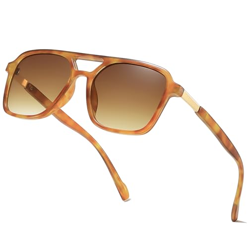 Image of Retro Aviator Rectangle Sunglasses for Women Men Unisex UV400 Protection Lightweight Frame Trendy Sun Glasses