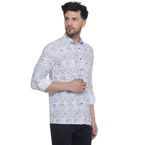 Image of Veera Paridhaan Sanganeri Printed Shirt for Men (White, Size: Free)
