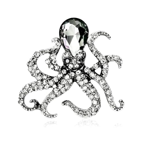 Image of Creepy Octopus Brooch for Women Crystal Rhinestone Octopus Pin Halloween Costume Accessory Sparkling Sea Animal Brooch Party Jewelry Gifts