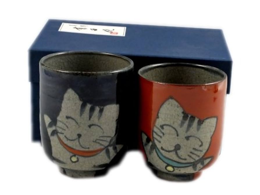 Amazon | 有田 波佐見焼 翔芳窯 万歳猫 組湯呑(夫婦湯呑) 20854