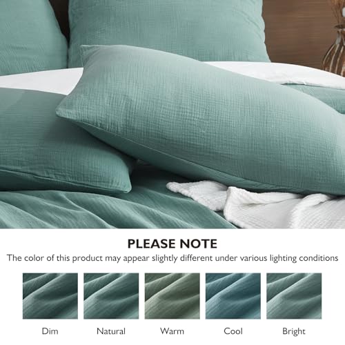 Image of EMME Muslin Cotton Duvet Cover Set Teal Twin Size Linen Like Soft Breathable Lightweight Summer Comforter Cover Set with Zipper Closure (Teal, Twin, 68 inchx90 inch)