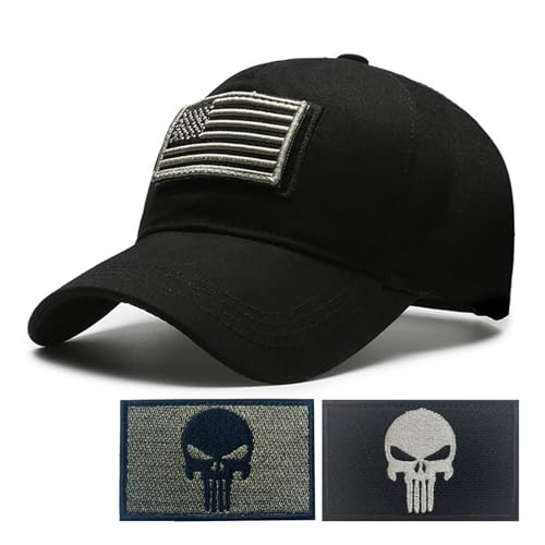 YUSENGMOO Casquette de baseball noire drapeau des États-Unis avec applique brodée pour sports de plein air, course à pied/pêche, chapeau + patch, 10, L