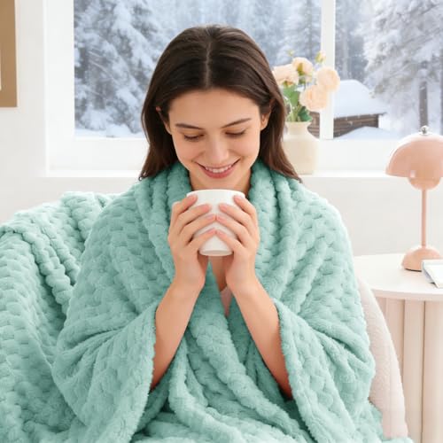 Image of BEDELITE Haze Blue Twin Blanket for Couch, Soft Cozy Gifts for Women, 60*80 | 3D Jacquard Decorative Fleece Blanket, Super Soft Plush Throws, Cute Birthday Gift for Women & Men, Suitable for All Seasons