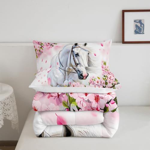 Image of Feelyou White Horse Comforter Set Twin Size Bedding Set for Teens