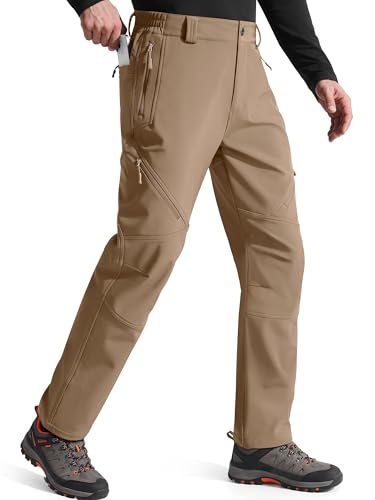 Image of FREE SOLDIER Men's Fleece Lined Outdoor Cargo Hiking Pants Water Repellent Softshell Snow Ski Pants with Zipper Pockets