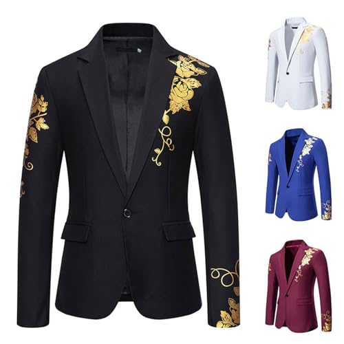Cambkatl Mens Luxurious Gold Bronzing Blazers Slim Fit Long Sleeve Suit Jacket Sport Coats for Wedding Formal Business2