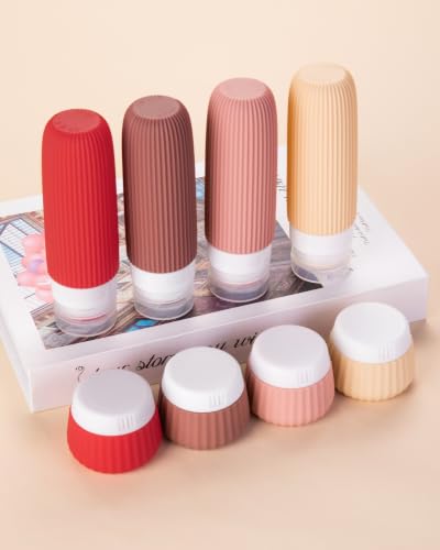Image of Mrsdry Travel Bottles for Toiletries 8 Pack, Tsa Approved Travel Size Toiletries 3 oz, Travel Containers for Toiletries, with Clear Bag, Leak Proof Silicone Squeezable Travel Essentials Creams Jars