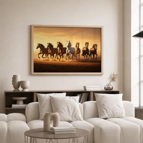 Image of Suneree 7 Horse Vastu Wall Painting (Landscape Collection) (Natural, Design 04, 13x19 Inch)
