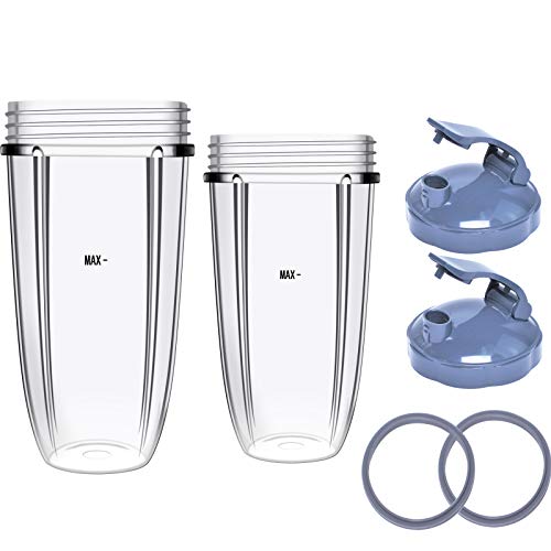 24oz / 32oz Cup for Compatible with Nutribullet Accessories, Flip Top to-Go Lid, 2 Gaskets Rings with 2 Cups, 6 - Piece Set for Compatible with NutriBullet 900W/600W Series Replacement Parts